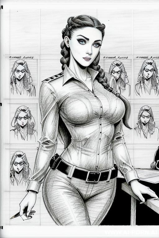 ((((mediun body shot)))) ((((horizonte gaze)))) ((((each panel a different pose sexy)))) ((((image comic-drawing pencil style)))) down level shot ((((landscape office)))) ((((security guard)))) ((((walking)))) - #main