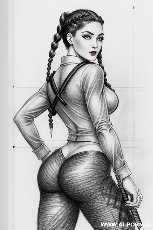 ((((mediun body shot)))) (((on three panels))) ((((each panel a different pose sexy)))) ((((image comic-drawing pencil style)))) ((((from behind)))) ass close up ((((landscape office)))) ((((security - #main