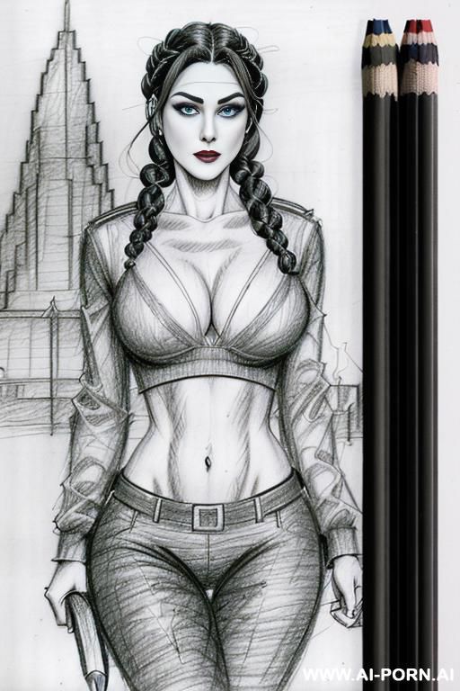 ((((mediun body shot)))) ((((image comic-drawing pencil style)))) down level shot boobs close up ((((landscape office)))) ((((security guard)))) ((((walking sexy pose)))) ((((loose gaze)))) ((((big eyes)))) - #main