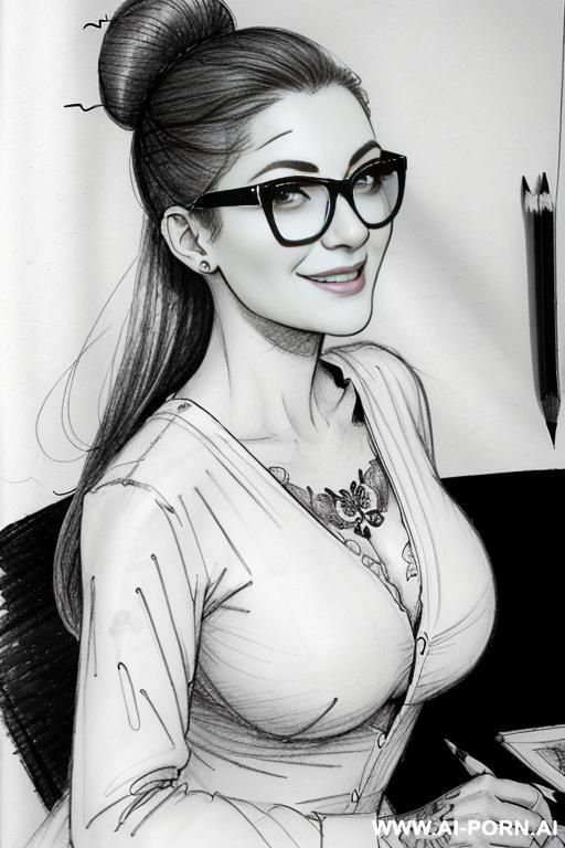((((mediun full body shot)))) ((((each panels a different pose sexy)))) ((((image comic-drawing pencil style)))) up level shot boobs in close up ((((landscape office)))) ((((office woman)))) ((((siting - #main