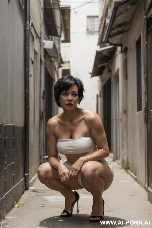 (strapless low cut short top) (littered back alley) - #main
