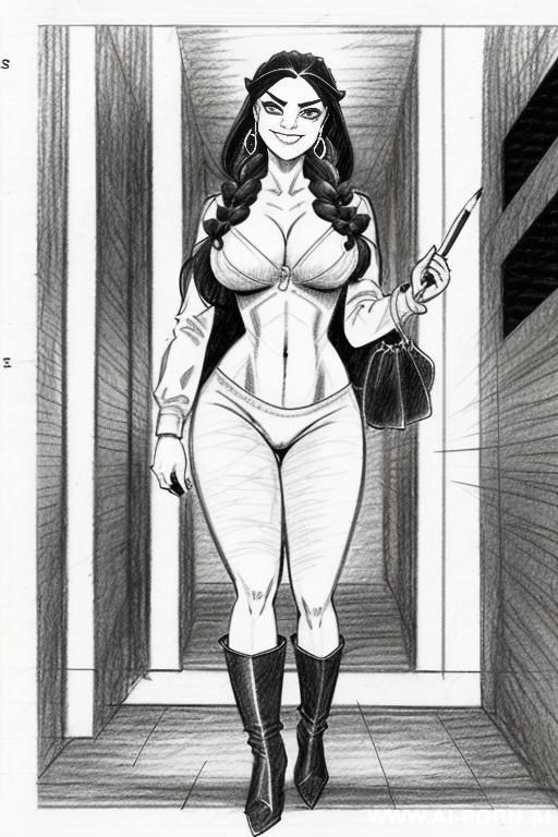 ((((mediun body shot)))) (((on three panels))) ((((each panel a different pose sexy)))) ((((image comic-drawing pencil style)))) down level shot ((((exiting elevator)))) ((((security guard)))) ((((walking)))) - #main