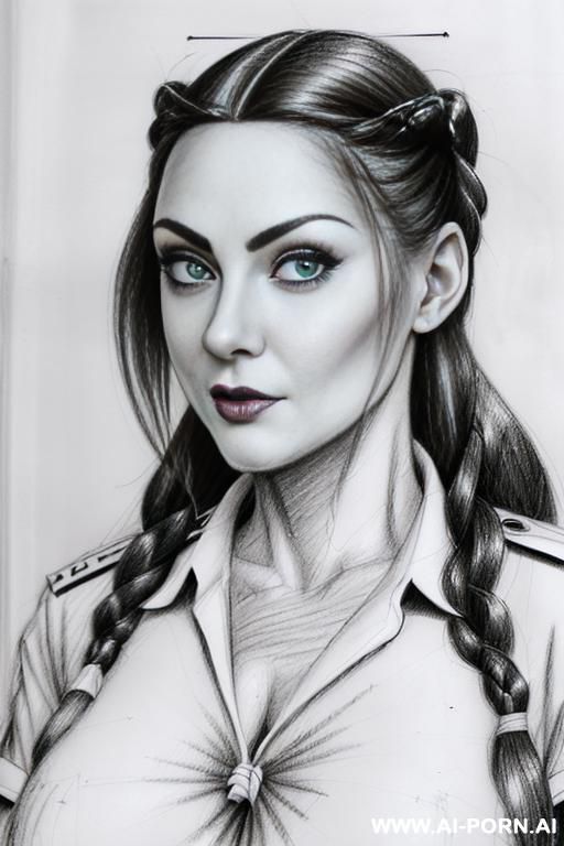 ((((image comic-drawing pencil style)))) down level shot ((((happily face)))) ((((face close up)))) ((((front face)))) ((((security guard)))) ((((happily face)))) ((((big eyes)))) pretty italian woman full - #main