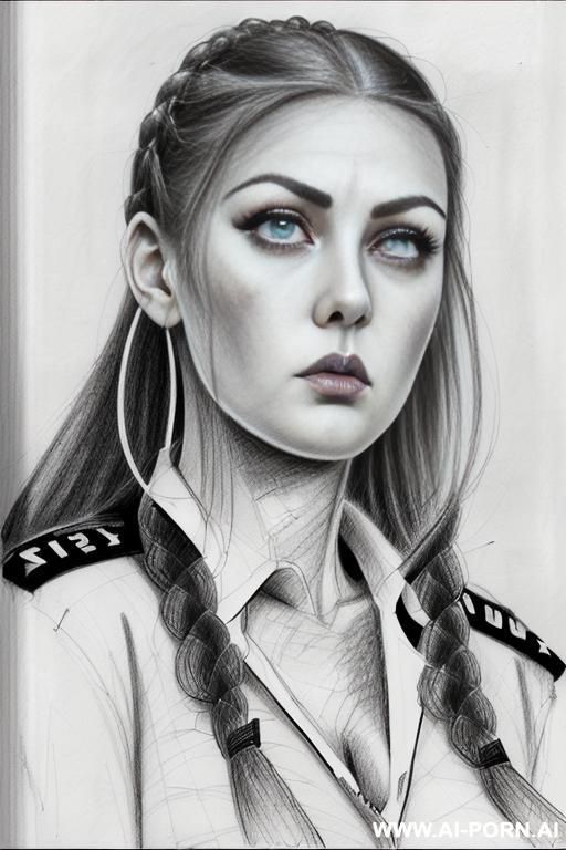 ((((image comic-drawing pencil style)))) down level shot ((((surpised face)))) ((((face close up)))) ((((front face)))) ((((security guard)))) ((((surprised face)))) ((((big eyes)))) pretty italian woman full - #main