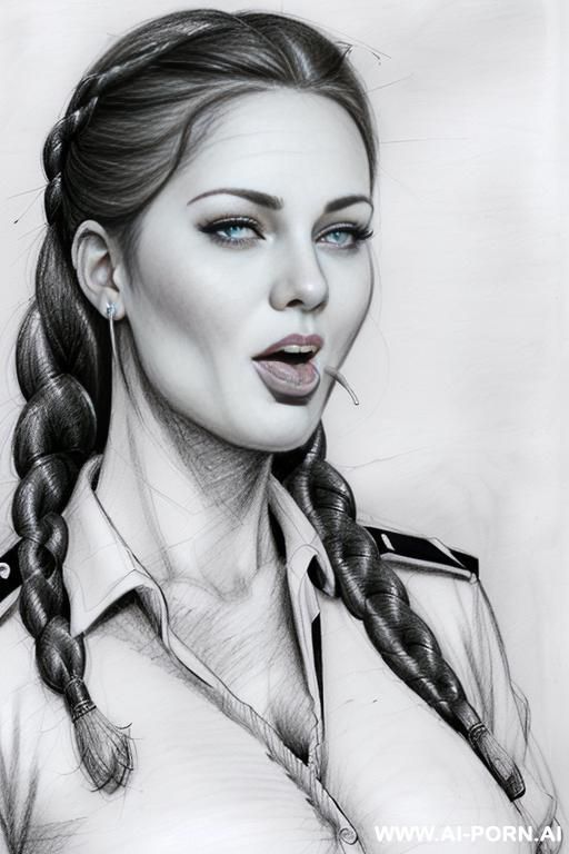 ((((medium body shot)))) ((((image comic-drawing pencil style)))) down level shot ((((face close up)))) ((((front face)))) ((((security guard)))) ((((open mouth)))) ((((very very open eyes)))) pretty italian - #main