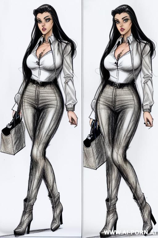 ((((full body shot)))) (((on three panels))) ((((each panel a different pose sexy)))) ((((image comic-drawing pencil style)))) down level shot ((((exiting elevator)))) ((((security guard)))) ((((walking)))) - #main