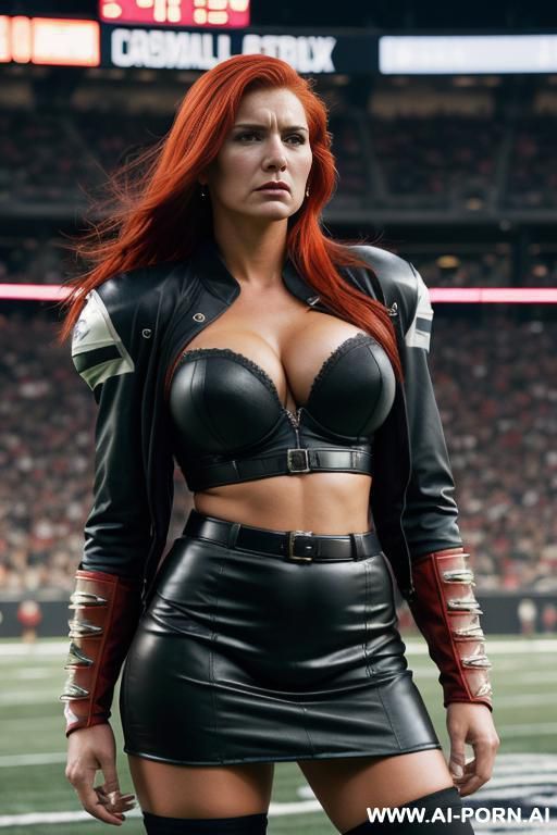 no tattoos. heavy makeup. draw boobs bigger.fased business jacket, huge, colossal cleavage, draw boobs even bigger. dark lipstick. draw boobs bigger so jacket gapes more. no, no bare boobs. keep jacket, draw leather pencil skirt. draw boobs even bigger. - #main