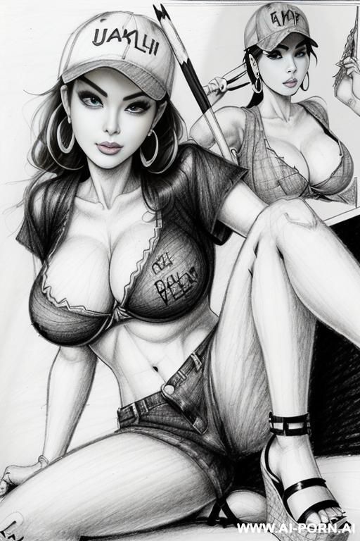((((image comic-drawing pencil style))) ((((boobs on close up)))) , (((medium body shot))) , (hoop earrings), brunette pixie haircut, (sexy slut) ,((((pouting lips)))) ((((japanese woman)))) , ((((huge - #main