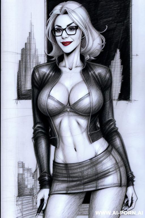 ((((image comic-drawing pencil style)))) ((((mediun body shot)))) down level shot ((((landscape photography studio)))) ((((camera)))) italian woman full red lips, huge smile, muscle fit , black short - #main