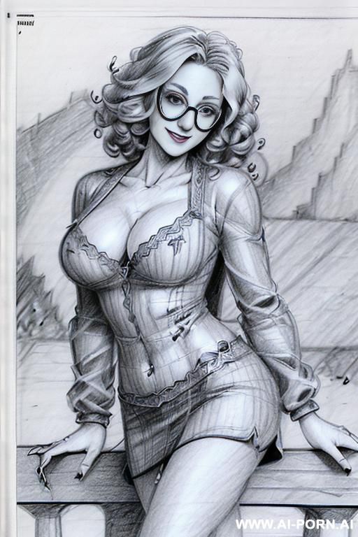 ((((in one panel))) ((((mediun body shot)))) ((((image comic-drawing pencil style)))) down level shot boobs in closedup from behind ((((landscape photography studio)))) ((((camera)))) ((((seductive gaze)))) - #main
