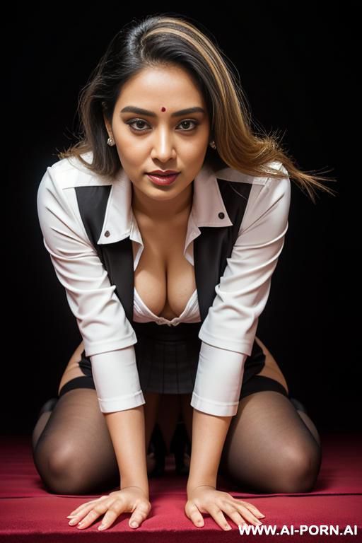 ancient indian fifty years old black haired chubby queen in a traditional sari from behind inspects a chubby full naked fifty years old black haired submissive female with shaved vagina - #main