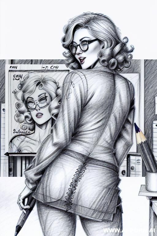 ((((in one panel))) ((((mediun body shot)))) ((((image comic-drawing pencil style)))) down level shot boobs in closedup ((((in the office)))) ((((anger)))) ((((from behind)))) pretty italian woman full - #main