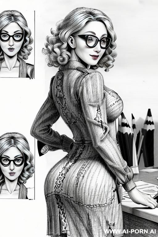 ((((in one panel))) ((((mediun body shot)))) ((((image comic-drawing pencil style)))) down level shot boobs in closedup ((((in the office)))) ((((big eyes)))) ((((from behind)))) pretty italian woman - #main