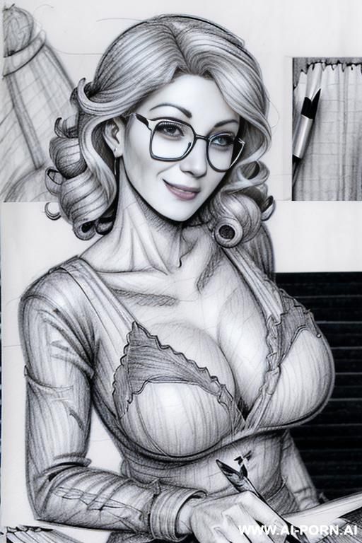 ((((in one panel))) ((((mediun body shot)))) ((((image comic-drawing pencil style)))) down level shot boobs in closedup ((((in the office)))) ((((very confused)))) ((((big eyes)))) pretty italian woman - #main