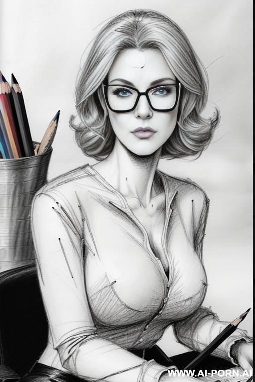 ((((image comic-drawing pencil style)))) ((((medium body shot)))) ((((in the office)))) ((((hate face)))) pretty italian woman full lips, muscle fit , black short skirt , white long-sleeved shirt on - #main