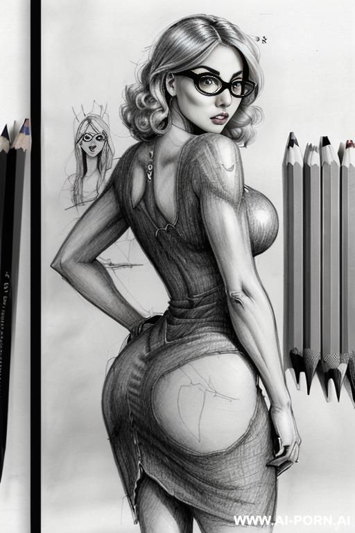 ((((mediun body shot)))) ((((image comic-drawing pencil style)))) ((((in the office)))) ((((big eyes)))) ((((from behind)))) ((((anger face)))) pretty italian woman full lips, muscle fit , short fitted - #main