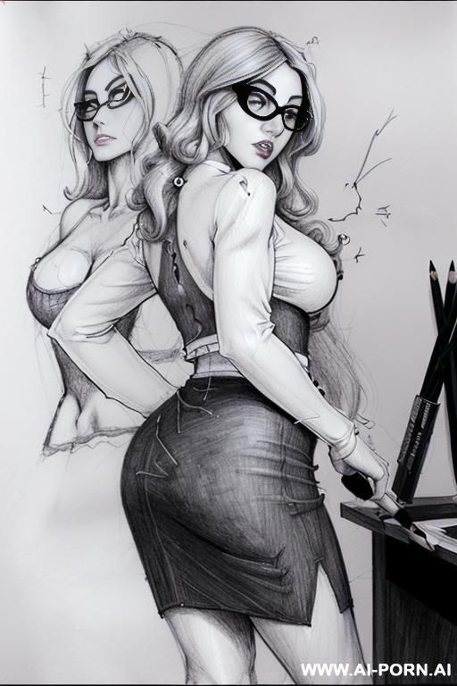 ((((mediun body shot)))) ((((image comic-drawing pencil style)))) ((((in the office)))) ((((big eyes)))) ((((from behind)))) ((((anger face)))) pretty italian woman full lips, muscle fit , black short - #main