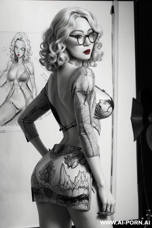 ((((close up body shot)))) ((((image comic-drawing pencil style)))) down level shot boobs in closedup ((((from behind)))) ((((in the photography studio)))) ((((photography camera)))) ((((hate)))) ((((huge - #main