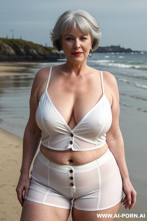social old sexy plump gilf. tight top, extremely pretty, full lips, button nose, hoop earrings, busty round boobs, hourglass figure, tight waist. t shirt and short shorts. - #main