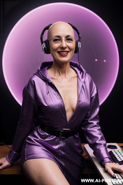 ((((view fish eye lens)))) up level shot forehead in closedup hyperrealism painting: slender bald old japanese librarian, age twenty, ((aa cup teardrop boobs)), on the desert field, bald head, - #main