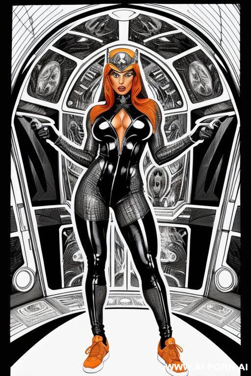 image comic-drawing pencil style. the hyper-muscular old gay, dressed in a fantasy bodysuit by giger, enters the spaceship. his chest, abs, buttocks, arms, and legs are clearly defined, and his - #main