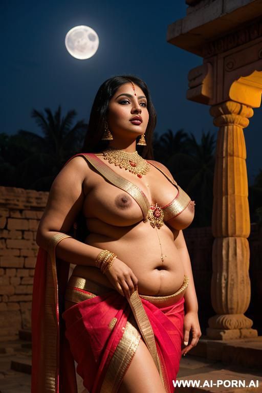ancient indian full naked chubby female with shaved vagina is screened by ancient indian chubby queen in a traditional sari under the moon - #main