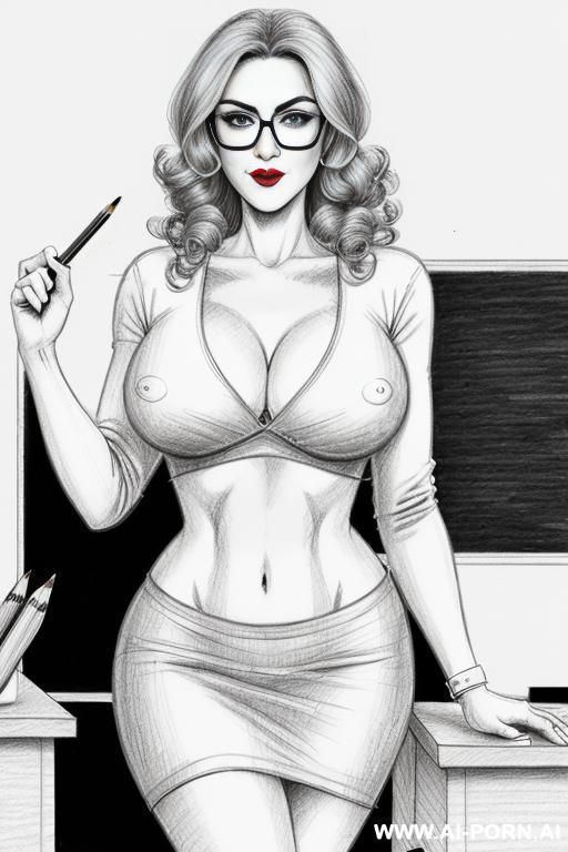 ((((in one panel))) ((((mediun body shot)))) ((((image comic-drawing pencil style)))) down level shot boobs in closedup ((((in the office)))) ((((silly face)))) ((((big eyes)))) pretty italian woman full - #main