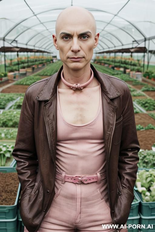 sci-fi farmer bald woman, bald androgynous slight woman, perfect androgynous, man chest, swanneck - #main