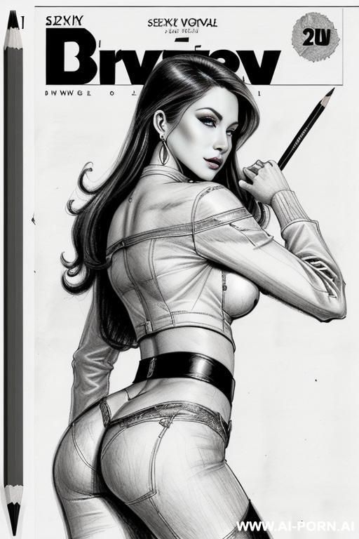 ((((magazine cover)))) ((((image comic-drawing pencil style)))) ((((from behind)))) down level shot boobs in closedup sky cloudy at sunset at the outdoor motorcycle superbike festivalshows pretty italian - #main