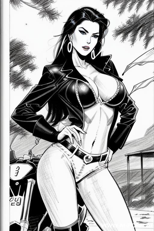 ((((image comic-drawing style)))) down level shot boobs in closedup sky cloudy at sunset at the outdoor motorcycle superbike festivalshows pretty italian woman full lips finger suck shocked face - #main