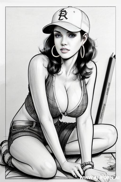 ((((imagen comic draw pencil style)))) ((((cartoon)))) (((full body shot))), (hoop earrings), long, thick, brunette pixie haircut, (sexy slut), (((most beautiful woman ever))), (in the studio), (sitting - #main