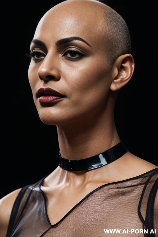 bald androgynous slight stunted woman, perfect androgynous, man chest, white background - #main