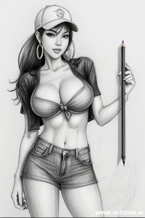 ((((cartoon)))) ((((image drawing pencil style))) (((full body shot))), (in the underground parking) (oíl skin body) , (hoop earrings), long, thick, brunette pixie haircut, (sexy slut), (((most beautiful - #main