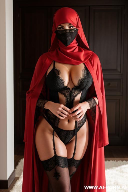 niqab, robe lace red, show boobs - #main