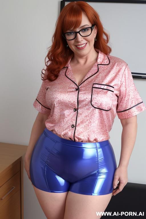 tousled lob, beautiful, tight transparent latex pyjama shorts, huge ass and hips, full body view, looking at viewer. bbw fat ass old old curvy women. - #main