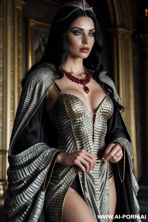 (dark sorceress), looking at viewer, (eye contact), arrogant posture, detailed face, (cruel looking face), ultra realistic, terrible eyes, (agressive shaded makeup), highly detailed skin, magical burdy - #main