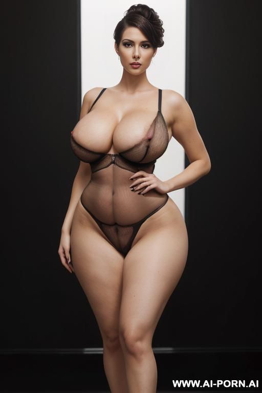 ((beautiful face)), nude pornstar, (((gigantic boobs))), (((massive, oversized breasts))), ((hourglass figure)), ((slender legs and narrow hips)), ((standing)), ((full body shot)), black background - #main