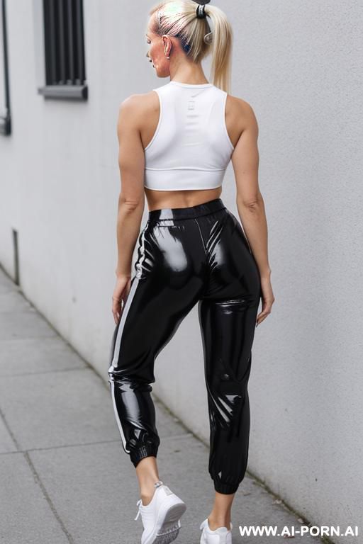milf, white top, black shiny pants, white sneakers, ((spreading legs)), twerking - #main