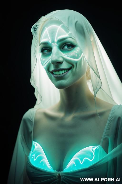 creepy face, ((creepy smile)), noonwraith ghostly glow, ((ghost)) field background - #main