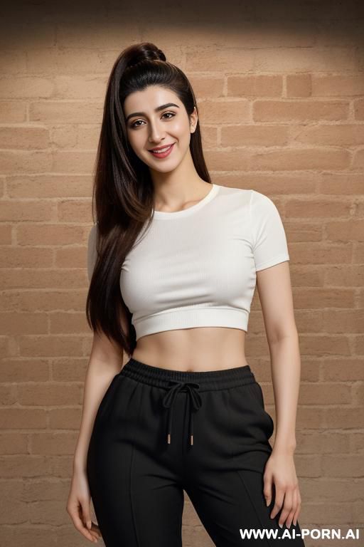 black crew neck short sleeve shirt, joggers pants ,oval office , brick wall background, lean, (photorealistic), (ultra detailed photo), (hyper realistic photo), (urwa hocane ), hud3 - #main