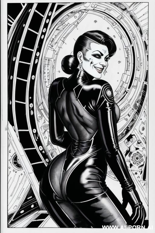 ((((image comic-drawing cartoon style)))) by giger. ((anal missionary)), (((3 sci-fi men and 3 sci-fi lesbian woman fucking))), ((laying on the spaceship ladder)) by giger, atompunk, ((broad chin)), - #main