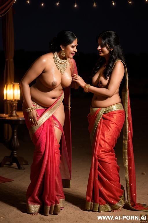 indian full naked full undressed chubby female harem servant with shaved vagina kissed by an indian queen in a traditional sari under the stars - #main