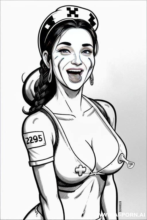 ((((image drawing cartoon style)))) down level shot boobs in closedup ((((apocalyptic hospital)))) ((((killer nurse)))) ((((laughter)))) ((((seductive gaze)))) pretty italian woman full lips smile shocked - #main