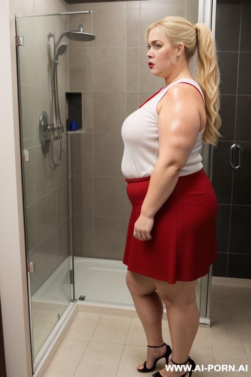 very hairy pussy, bulky, large shoulders, side view, white top, red dress, white top, red dress - #main