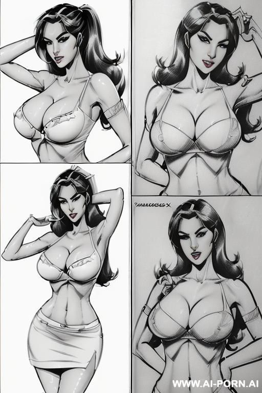 ((((in three panels))) ((((each panel a different pose sexy)))) ((((image comic-drawing cartoon style)))) down level shot boobs in closedup ((((landscape office)))) ((((sexy killer office woman)))) - #main