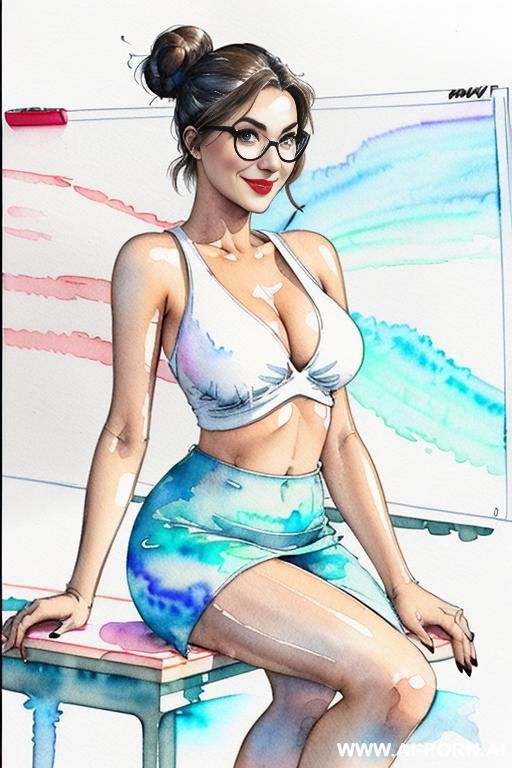 ((((mediun full body shot)))) ((((each panels a different pose sexy)))) ((((image comic-drawing water color style)))) up level shot boobs in close up ((((landscape office)))) ((((office woman)))) - #main