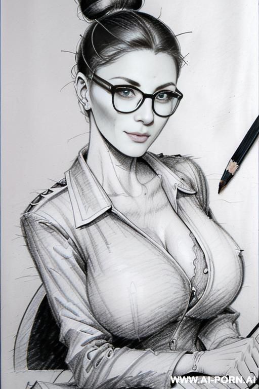 ((((in panels))) ((((each panel a different pose sexy)))) ((((image comic-drawing pencil style)))) down level shot boobs in closedup ((((landscape office)))) ((((office woman)))) ((((siting on descktop - #main