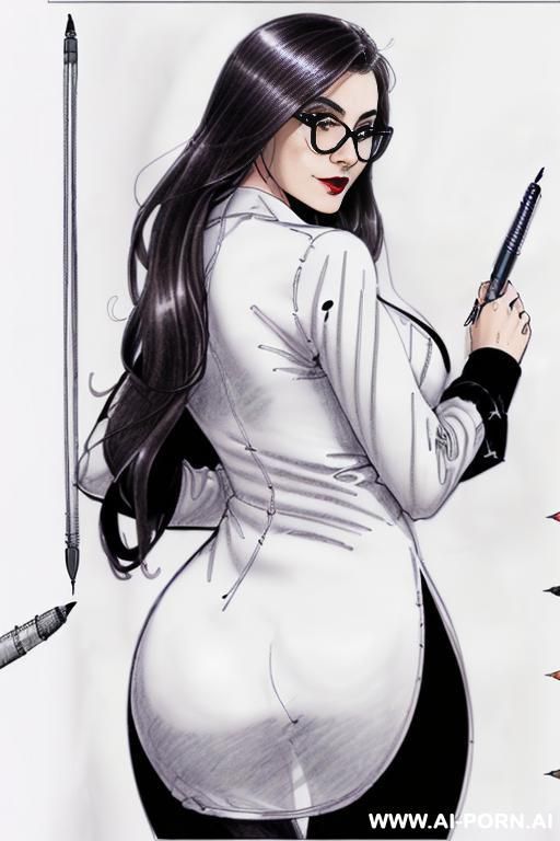 ((((full body shot)))) ((((in two panels))) ((((each panel a different pose sexy)))) ((((image comic-drawing pen style)))) down level shot ass close up ((((landscape office)))) ((((office woman)))) - #main