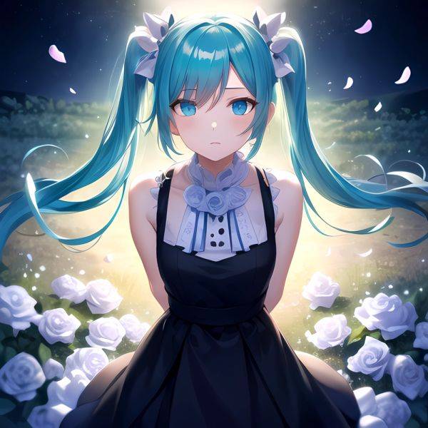 Face Focus Masterpiece Best Quality 1girl White Roses Petals Night Background Fireflies Light Particle Solo Aqua Hair With Twin, 2327611620 - AIHentai - aihentai.co on pornsimulated.com