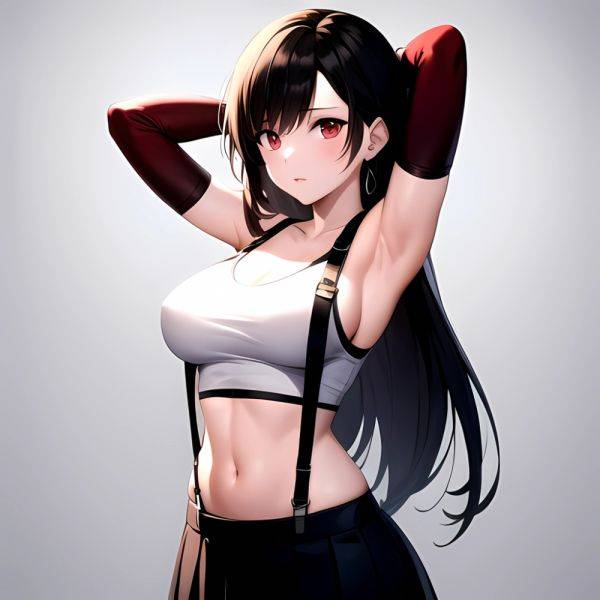1girl Armpits Arms Behind Head Arms Up Bare Shoulders Black Gloves Black Hair Black Skirt Breasts Closed Mouth Crop Top, 2936288345 - AIHentai - aihentai.co on pornsimulated.com